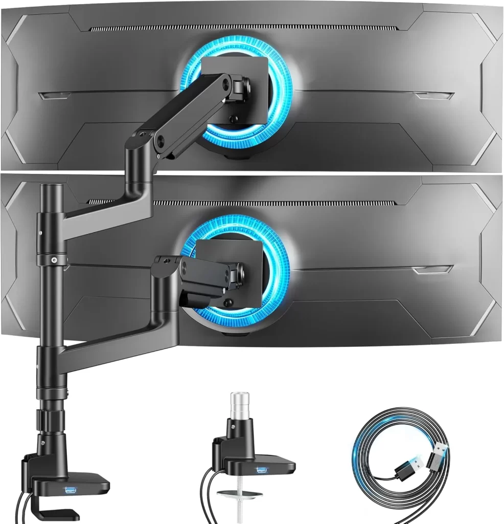 ARES WING Dual Monitor Arm for Ultrawide Heavy Duty Curved Monitor Stacking