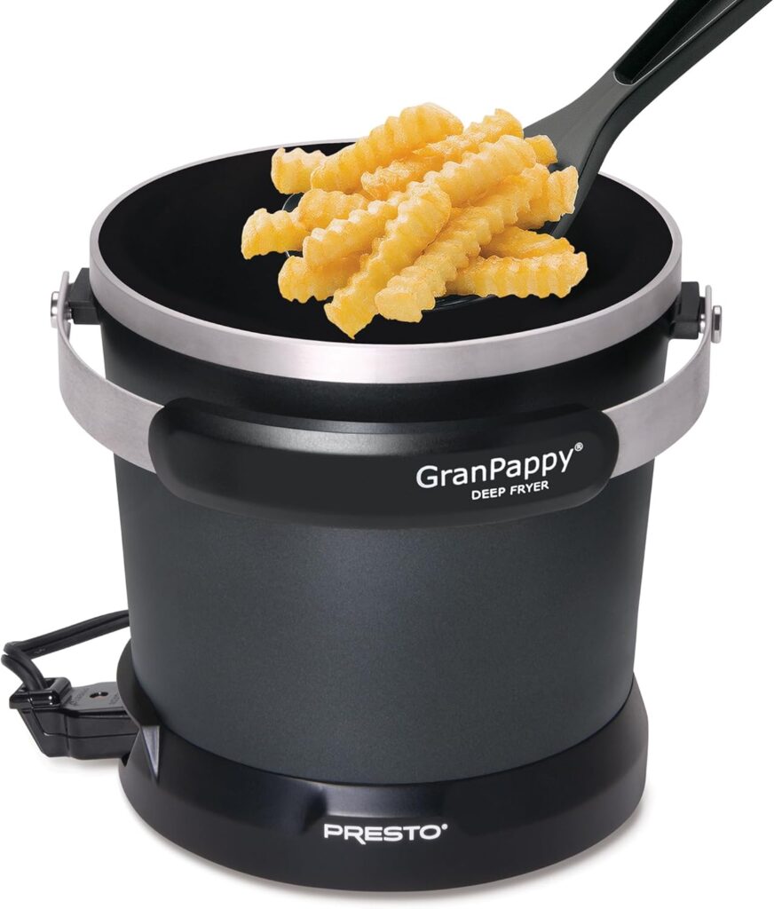 Presto GranPappy Electric Deep Fryer, a simple countertop model with included scoop and magnetic safety cord