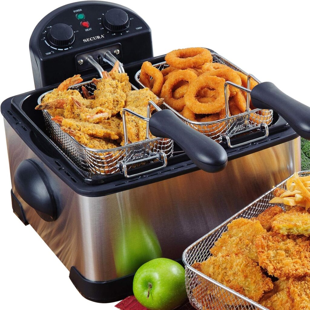 Secura 1700-Watt Stainless-Steel Triple Basket Electric Deep Fryer with extra-large 4L oil tank and viewing window