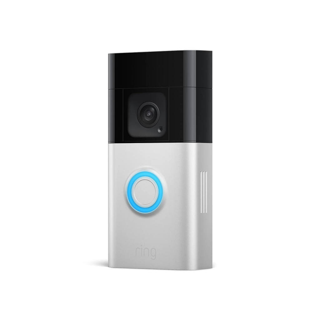 Close-up of the Ring Video Doorbell 3 Plus, a versatile camera doorbell wireless model with a removable battery pack.

